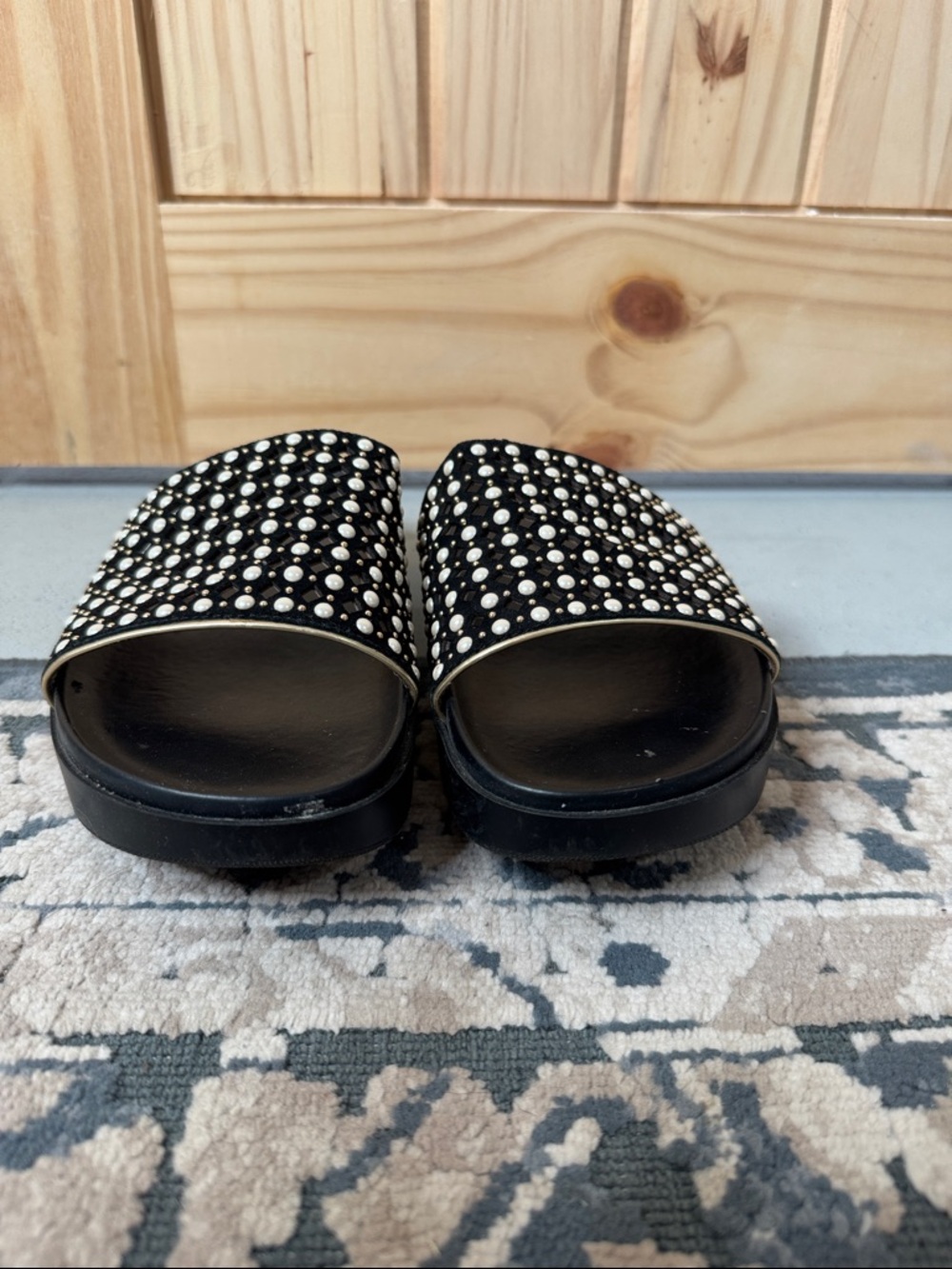 Karl Lagerfeld Black Studded Slide Mules